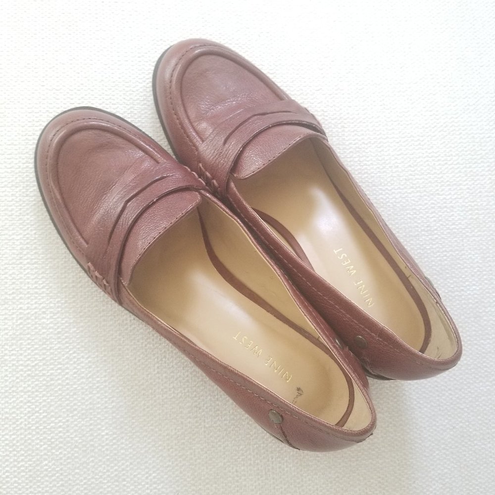 Nine West Medium Brown Round Toe Loafers w/ Heels